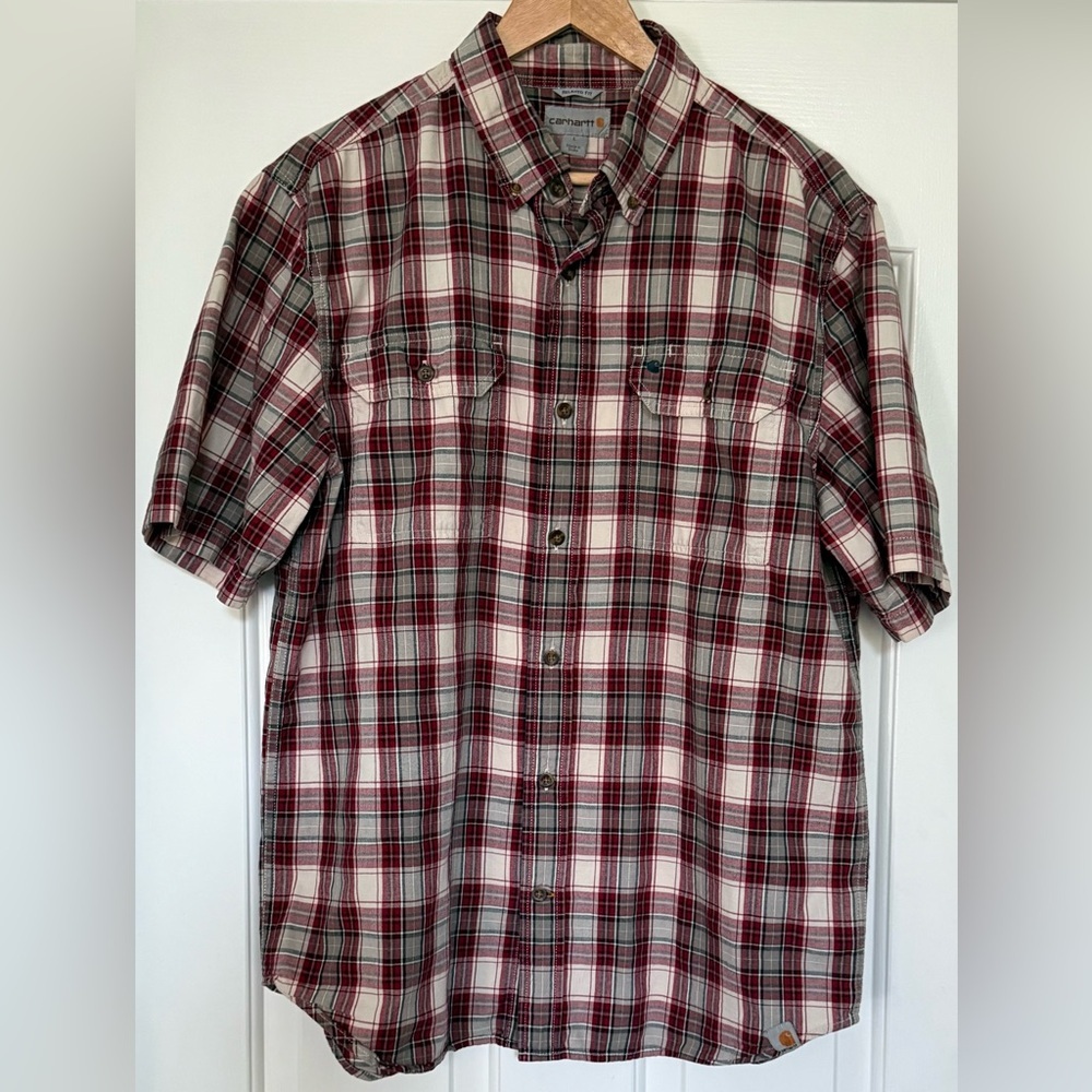 Carhartt Relaxed Fit Plaid Short-Sleeve Button Shirt Men’s L 100% Cotton
